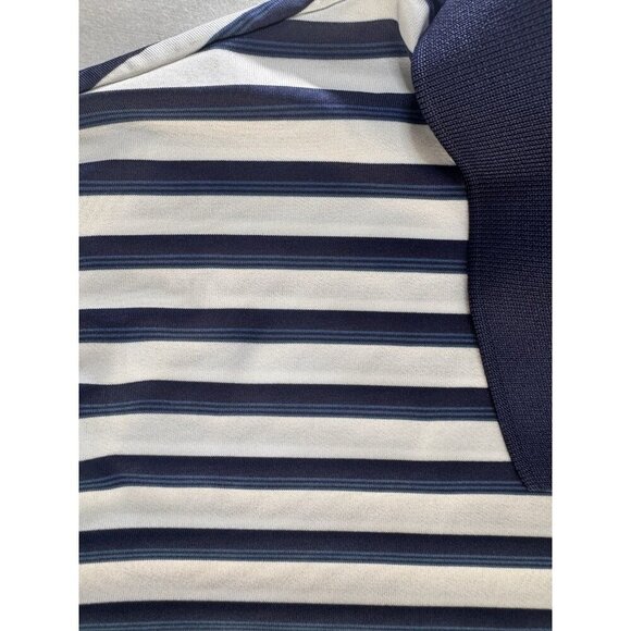 Adidas Polo Shirt Mens XXL Performance Navy White Striped 2XL Logo Golf Sports - Picture 5 of 15